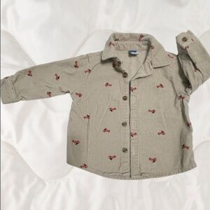 Old Navy Boys Beige Button-Up Shirt with Red Truck Accents